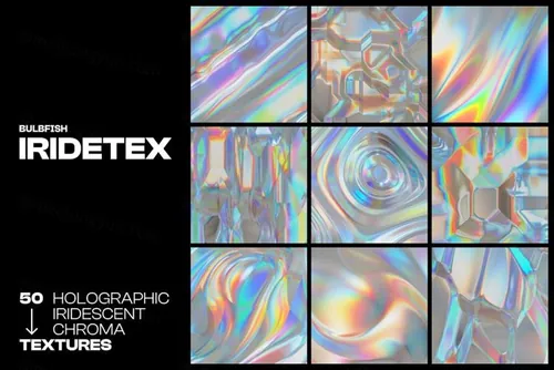 新复古未来派科幻全息铬合金渐变纹理素材 Iridetex -