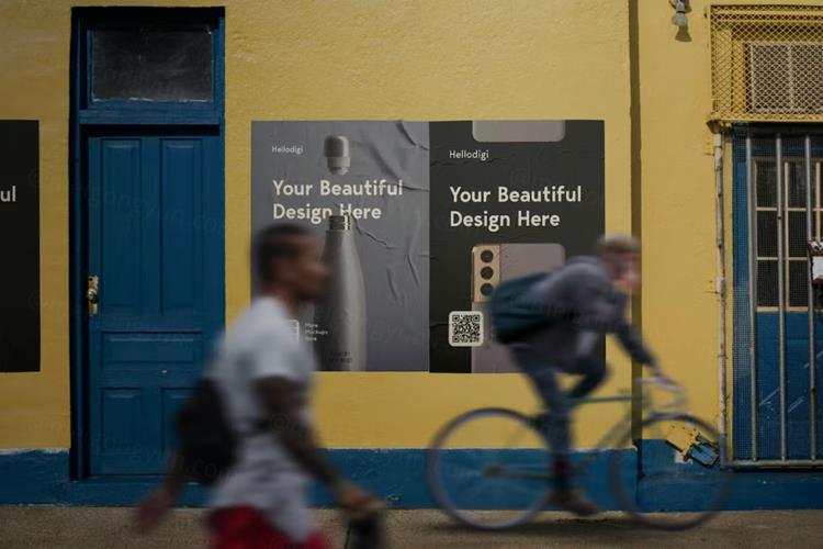 户外皱巴巴的宣传单海报广告设计贴图展示样机PSD模板 Cit