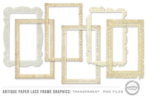 复古花边框架设计素材Antique Paper Lace Frames