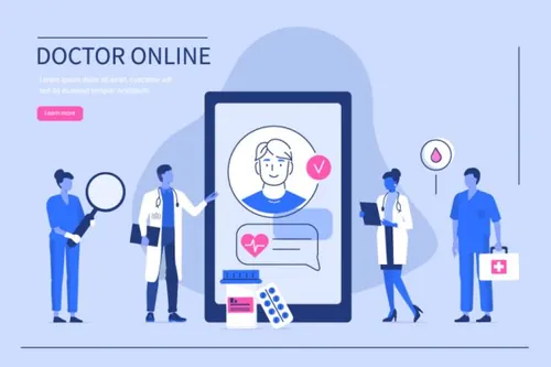 在线医疗关注健康扁平化网页插画