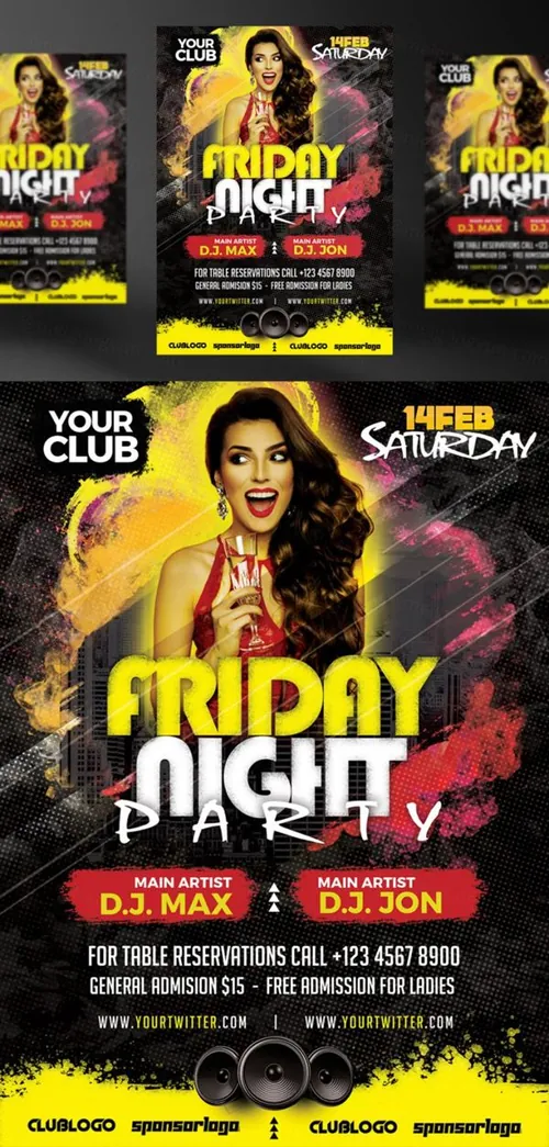 黑色星期五促销传单PSD模板素材 Friday Night Party Flyer Design