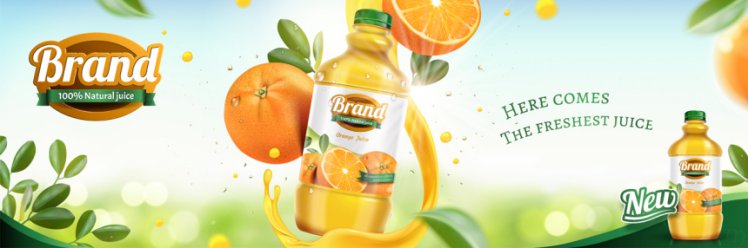 新鲜水果橙汁果汁机饮料广告产品海报EPS矢量模板