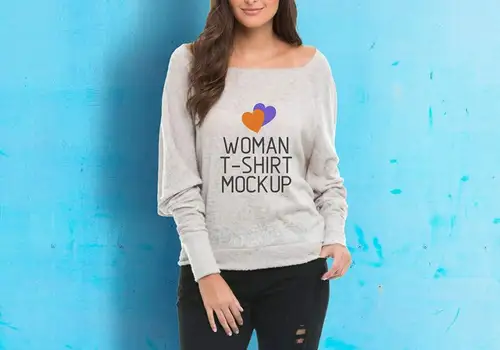 女性T恤服饰模型PSD贴图模板Woman T-Shirt Mockup 样机模版