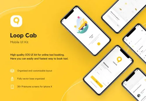 网约车出租车预约移动APP应用程序UI界面素材 Loop Cab -