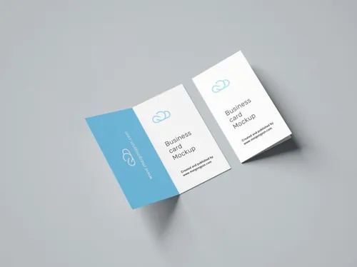 折叠样式名片设计贴图展示样机PSD模版 Folded business card mockup / 90x50 mm