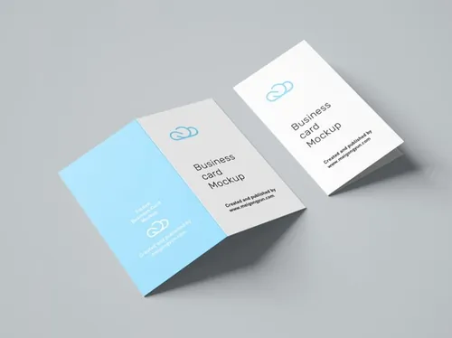 折叠样式名片设计贴图展示样机PSD模版 Folded business card mockup / 90x50 mm