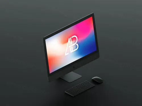 苹果电脑贴图样机PSD模板Isometric Matte Black iMac Pro Mockup