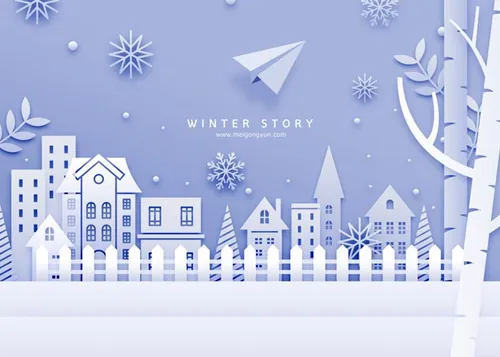 冬季剪纸贴画风格PSD海报Paper-Cut in winter