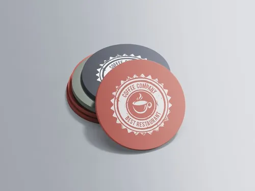 餐厅咖啡厅酒店杯垫品牌贴图样机模板 Circular Coaster Mockup