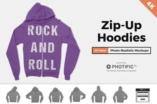 带拉链的连帽卫衣贴图样机模版素材 Zip-Up Hoodie Sweatshirt Mockups