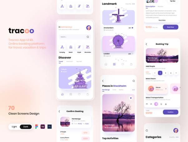 完美旅行团购预订移动APP界面UI素材 Tracoo - Travel