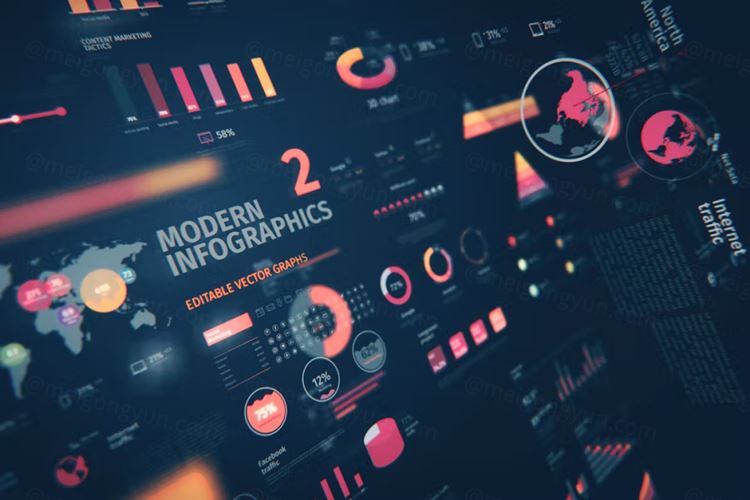 现代图表时间线饼状图商业图表元素包 Modern Edita