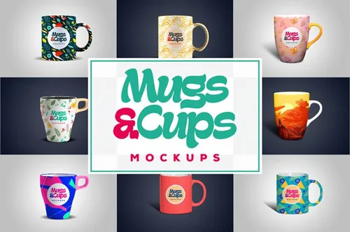 马克杯模型PSD贴图模板Mugs and Cups Mock-up