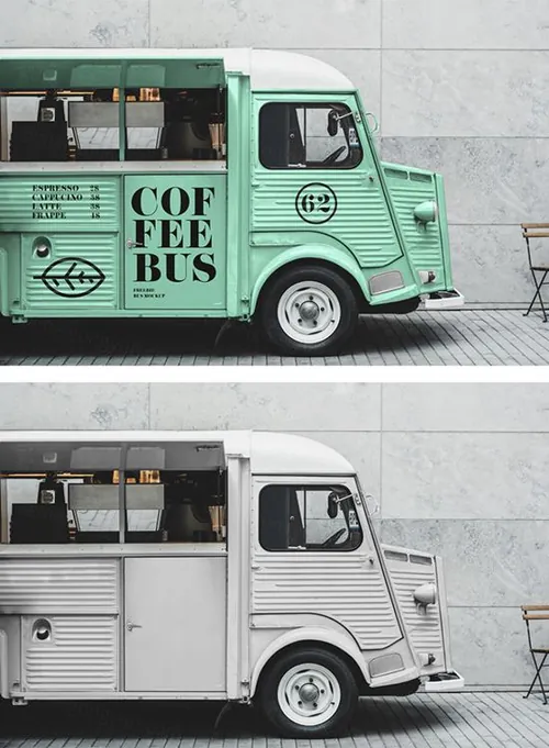 雪铁龙复古卡车车身广告贴图展示模版 Citroen Food Truck Mockup