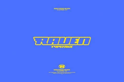 Y2k复古千禧柔软带翅膀英文装饰排版字体 Raven Typeface