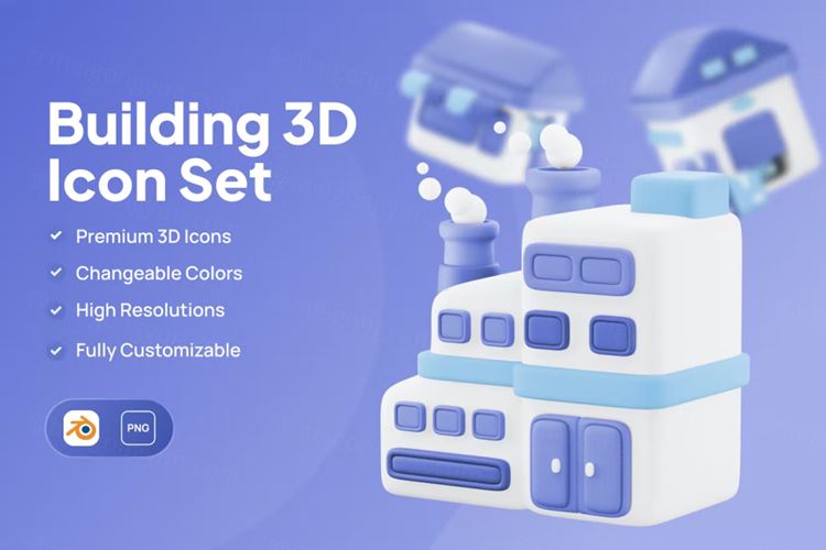 三维渲染卡通公寓楼房商店仓库建筑插画素材 Buildings