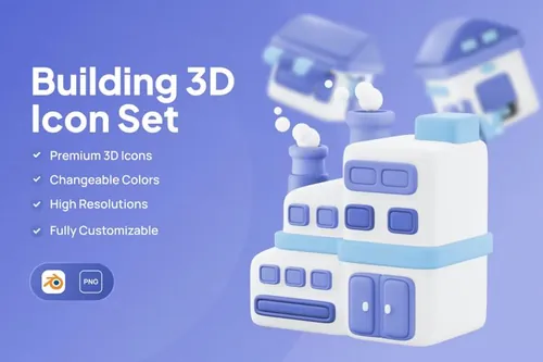 三维渲染卡通公寓楼房商店仓库建筑插画素材 Buildings