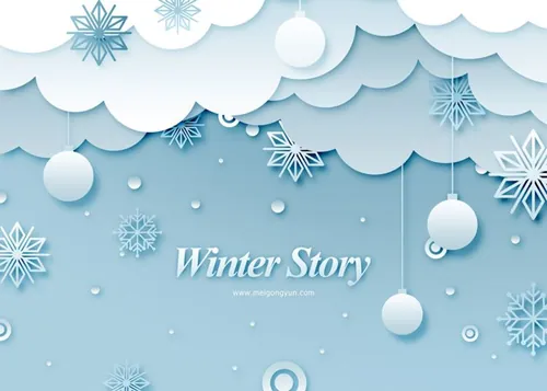 冬季剪纸贴画风格PSD海报Paper-Cut in winter