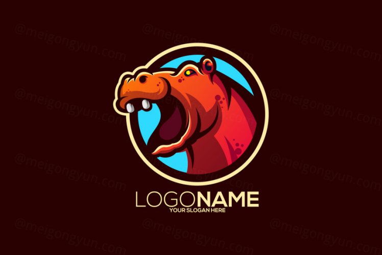 【河马】渐变多彩动物LOGO商标矢量素材 Logo illustration gradient colorful style