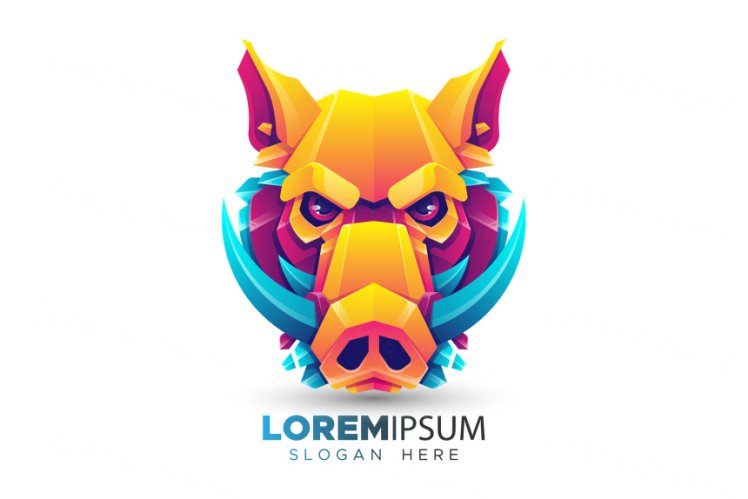 渐变多彩野猪动物LOGO商标矢量素材 Logo illustration gradient colorful style