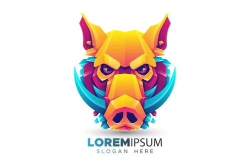渐变多彩野猪动物LOGO商标矢量素材 Logo illustration gradient colorful style