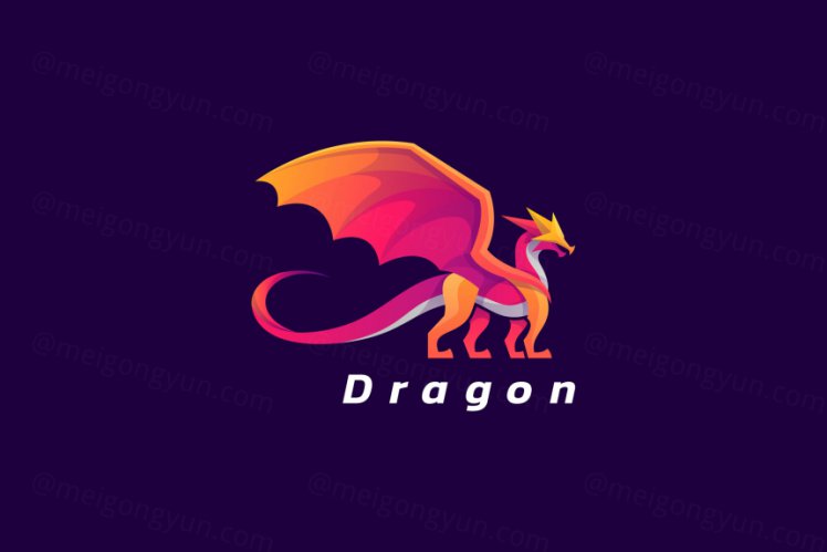 渐变多彩龙动物LOGO商标矢量素材 Logo illustration gradient colorful style