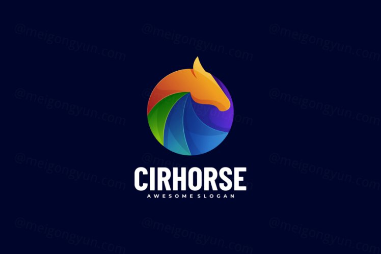 渐变多彩马动物LOGO商标矢量素材 Logo illustration gradient colorful style