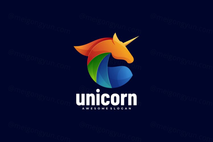 渐变多彩独角兽动物LOGO商标矢量素材 Logo illustration gradient colorful style