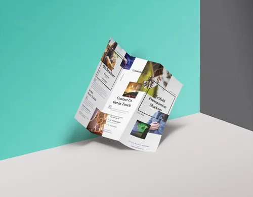 三 折页小册子模型PSD贴图模板Psd Tri Fold Mockup Template