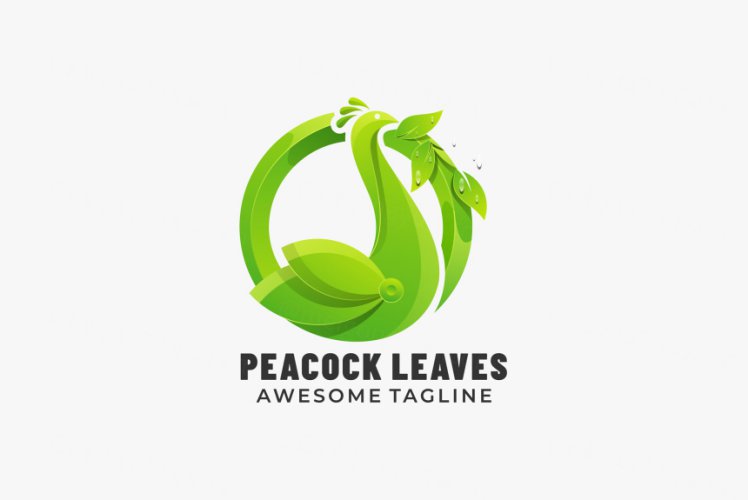 孔雀叶子渐变多彩动物LOGO商标矢量素材 Logo illustration gradient colorful style
