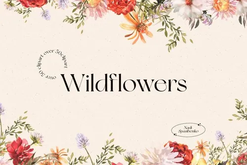 水彩手绘秋夏野花树枝牡丹花卉装饰元素PNG剪贴画素材 Wat