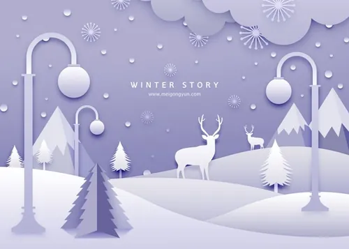 冬季剪纸贴画风格PSD海报Paper-Cut in winter