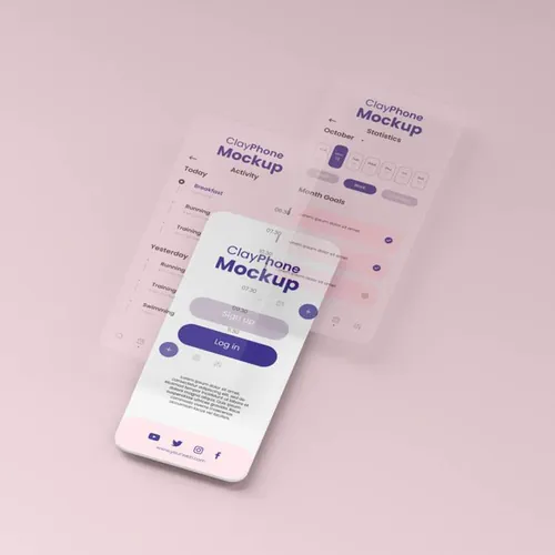 高质量透明iPhone手机白模APP设计UI多界面展示贴图样机模板