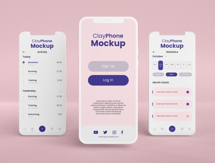 高质量iPhone手机白模APP设计UI多界面展示贴图样机模