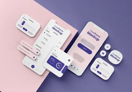 高质量透明iPhone手机白模APP设计UI多界面展示贴图样机模板