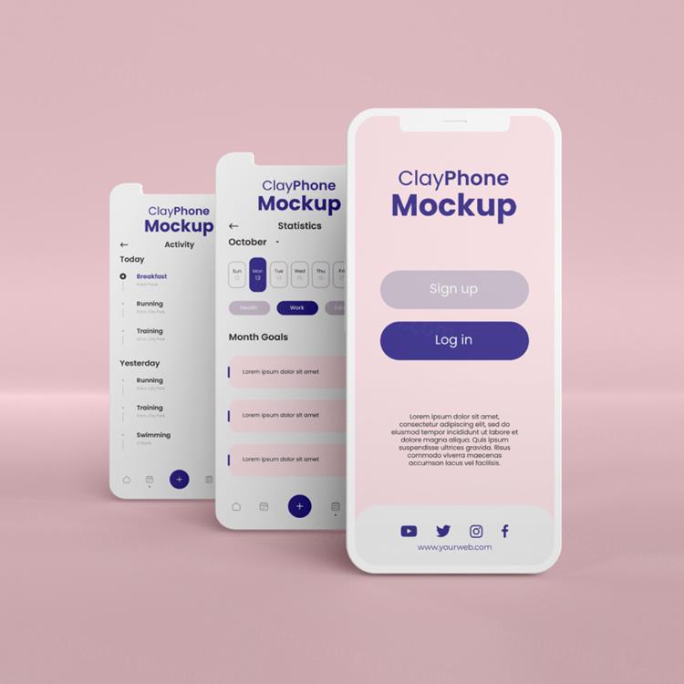 高质量iPhone手机白模APP设计UI多界面展示贴图样机模