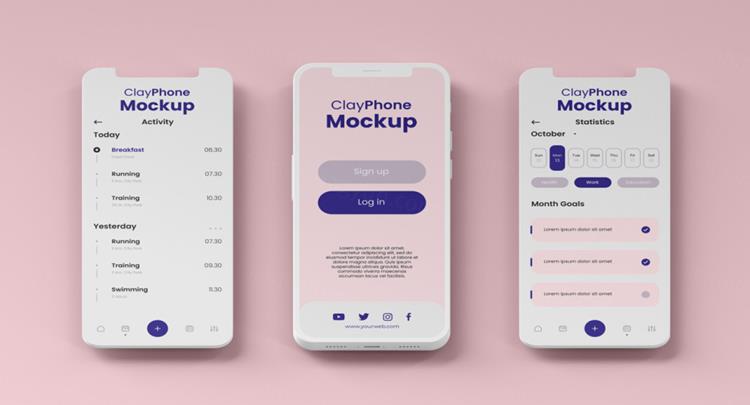 高质量透明iPhone手机白模APP设计UI多界面展示贴图样