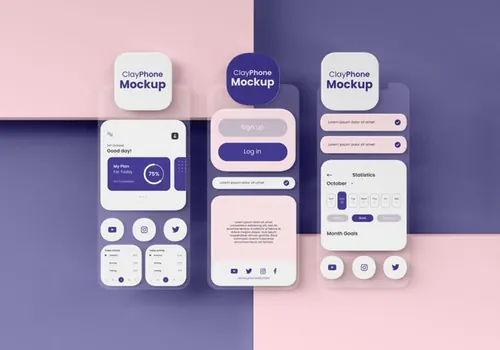 高质量透明iPhone手机白模APP设计UI多界面展示贴图样