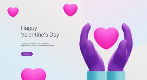 情人节快乐3D手势元素装饰海报PSD模板 Happy valentine\'s day with 3d hand rendering