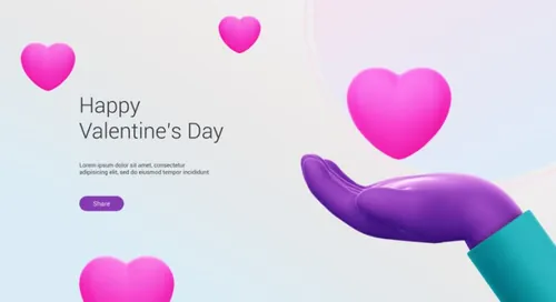 情人节快乐3D手势元素装饰海报PSD模板 Happy valentine\'s day with 3d hand rendering