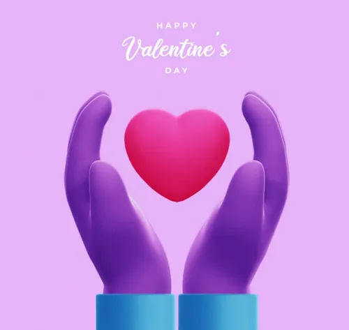 情人节快乐3D手势元素装饰海报PSD模板 Happy valentine\'s day with 3d hand rendering