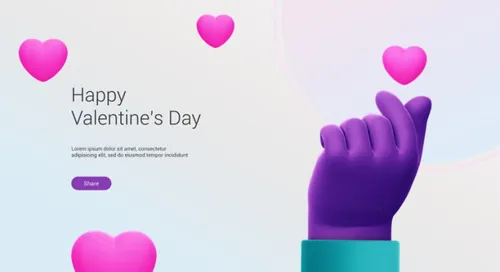 情人节快乐3D手势元素装饰海报PSD模板 Happy valentine\'s day with 3d hand rendering