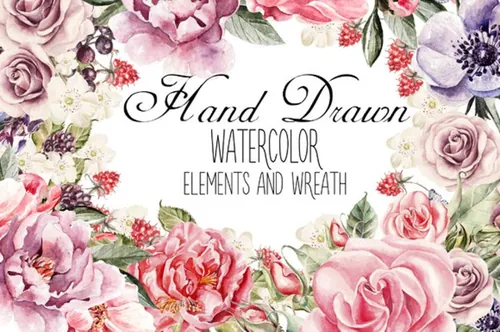 水彩花卉设计素材HandDrawn Watercolor B