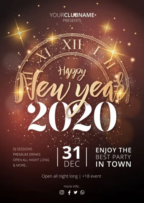 新年庆祝海报模板 Realistic happy new year  party poster Vector