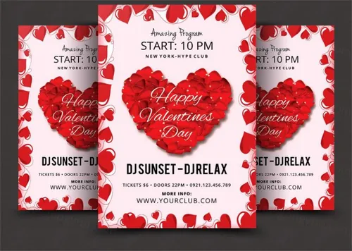 情人节爱心元素海报设计 Valentines Day Psd Flyer Template
