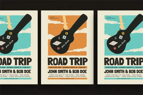 35怀旧音乐演出活动传单模板 Road Trip Gigs Event Flyer