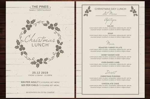 怀旧圣诞节菜单传单模板 Christmas Menu Flyer Template