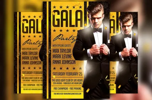 人物晚会传单模板 Gala Night Party Flyer Template