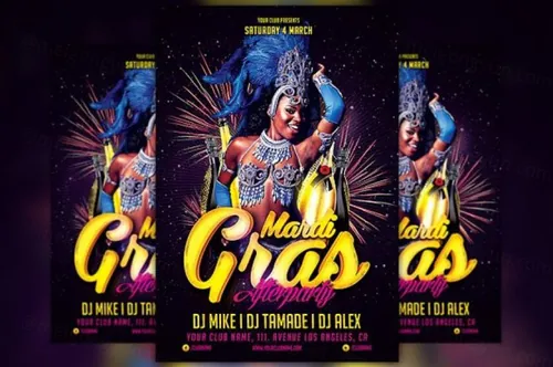 人物演出宣传海报模板 Mardi Gras Afterparty Flyer Template