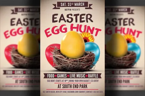 复活节海报设计模板 Easter Egg Hunt Flyer Template